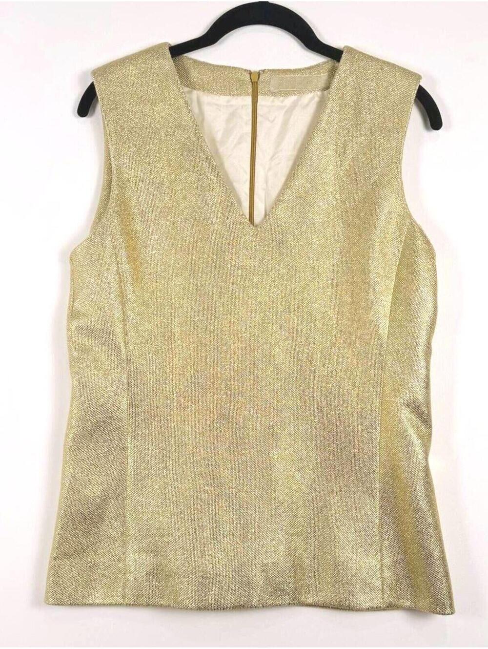 Reed Krakoff Gold Metallic Sleeveless‎ Top V-Neck Shell Blouse Designer Size 6